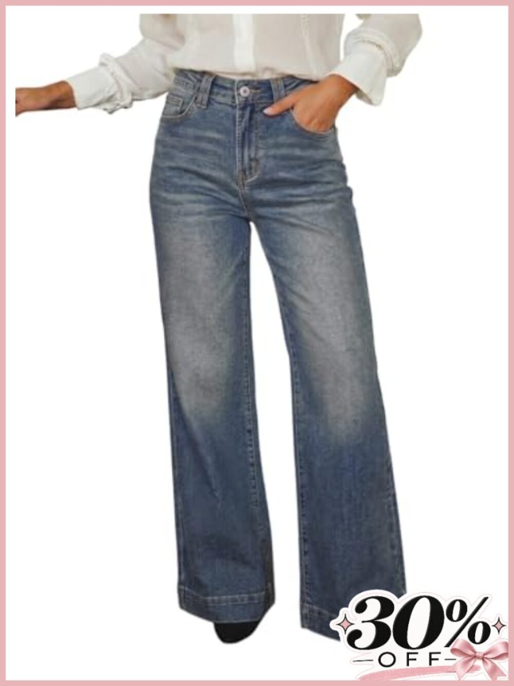 Womens High Waisted Flare Wide Leg Jeans Button Zip Fly 4 Pockets